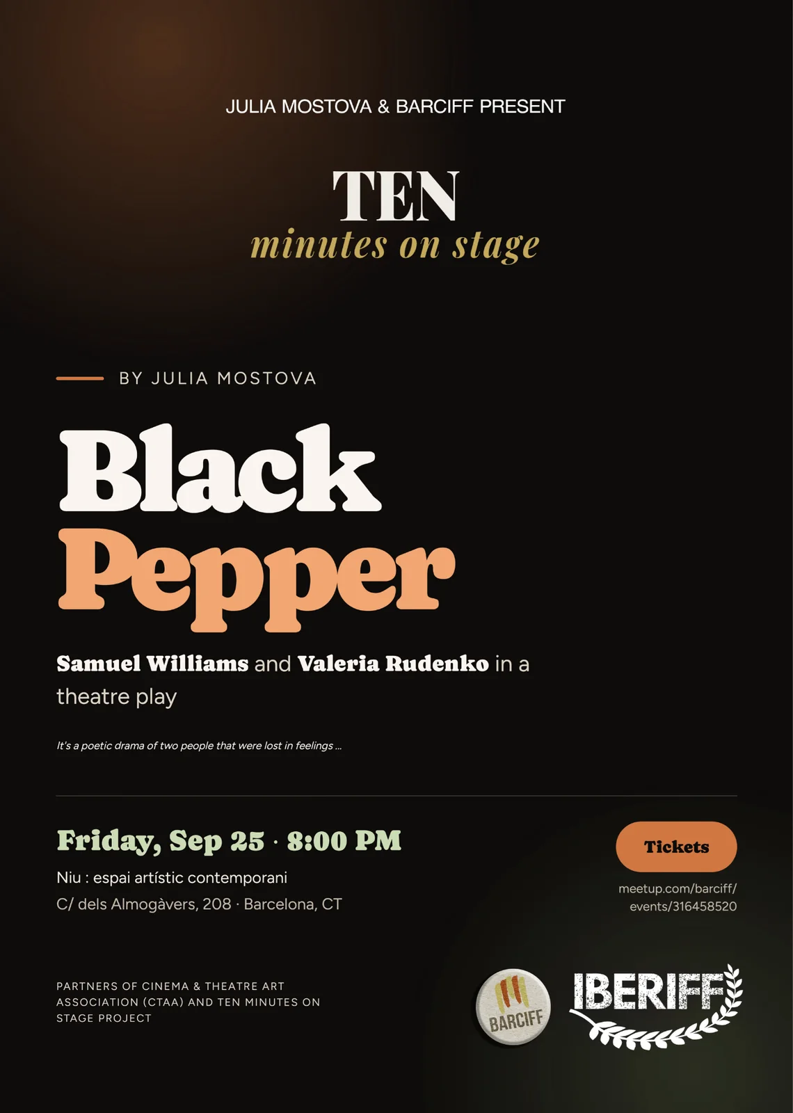 Poster for The Black Pepper, presented by Julia Mostova and BARCIFF